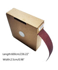 Top Shelf Sandpaper Rolls Built For Woodworking And Metal Polish Boasting Clog Proof Open Weave Texture Plus Grits From Eighty To Six Hundred Solid For Drum Machines And Hand Blocks Delivering Bang For Your Buck Performance You Can Quick Cut Now, shown in box with unrolled length of 600cm and width of 2.5cm.