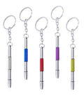Five Color Mini Eyeglass Screwdriver Set With Non Slip Handles, Four In One Precision Tool, keychain repair kit display