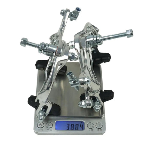 Front and Rear C Type Bike Brake Calipers Set All In One with Levers and Inner and Outer Cables on a digital scale