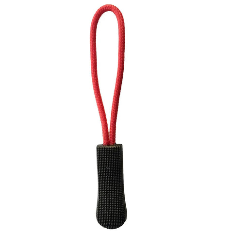 20 Pack Easy Grip Zipper Pulls With Cord For Backpacks And Jackets Non Slip Rubber Tab with red cord and black grip.