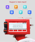 Compact Handheld Inkjet Printer With Four Point Three Inch Screen showing touchscreen interface with print settings and file import options.