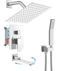 Rainfall Tub Shower Faucet Set With Handheld Sprayer Wall Mount Square High Pressure Shower System With Tub Spout And Rough In Valve 8 Inch Shower Head Polished Chrome Finish Easy Install Bathroom Upgrade