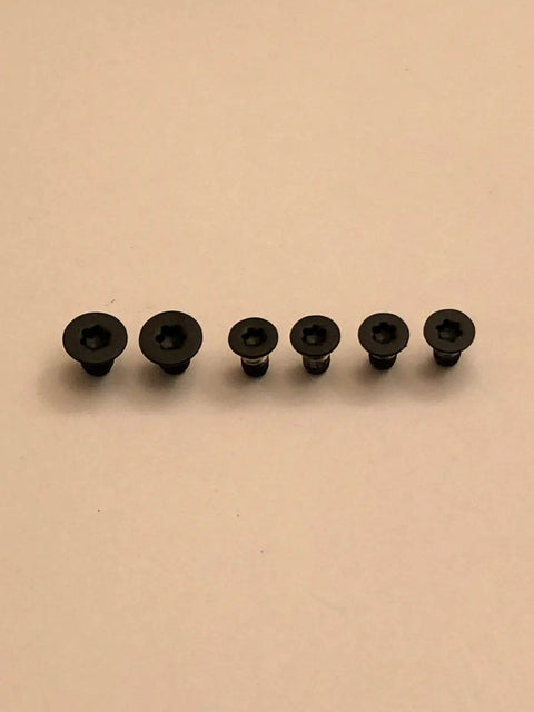 Heavy Duty Badass Matte Black Scale And Pivot Torx Screws Set For Spyderco Manix 2 XL G10 Handle Upgrade showing five screws.