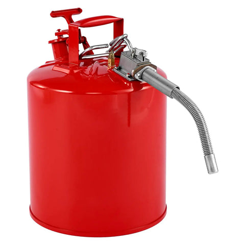 Rock Solid 5 Gallon Safety Gas Can Heavy Duty Type II Fuel Container With Stainless Flame Arrestor Zero Drip Auto Closing Lid And Adjustable Metal Spout Carbon Steel Jerry Can For Home Garage Refueling