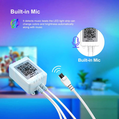 Built-in mic component for 65 Foot Color Changing LED Light Strip With Remote And App Control For Bedroom Party Setup
