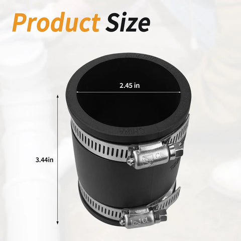 2 Inch PVC Pipe Coupling With Rubber Hose Clamps For DIY Flex Connection And Drain Repair, Dust Hose Upgrade, Plumbing Connector