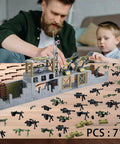 Epic Military Base Building Set With 710 Pieces For Kids 9-12 including drone, weapons, and army minifigure on display