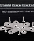 Heavy Duty Stainless Steel Flat Straight Brace Brackets With Mending Plates And Reliable Hardware Includes Eighty Screw Kit For Rock Solid Repairs And Quick Garage Builds Silver Finish with screws on a black background.