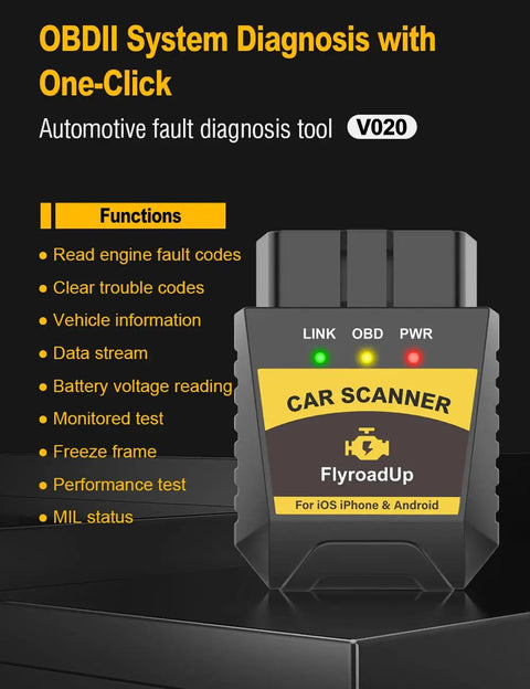 Image of OBD2 Bluetooth Diagnostic Scanner for iPhone and Android Real Time Vehicle Health Check Clear Error Codes OBDII Code Reader