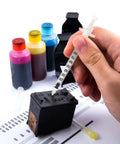 Refilling ink cartridge with 27 Gauge 1 Inch Stainless Steel Lab Needles Pack Of 100 Individually Wrapped For Ink Refill.
