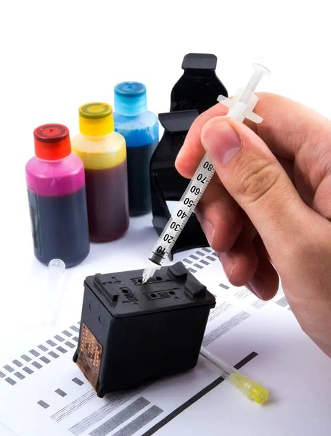Refilling ink cartridge with 27 Gauge 1 Inch Stainless Steel Lab Needles Pack Of 100 Individually Wrapped For Ink Refill.