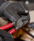 Sleek Six Point Five Inch Compact Cable Cutter Featuring High Leverage Action for Aluminum and Copper Wire Snipping in use.