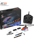 4 Channel RC Helicopter K127 With 6 Axis Gyro, Altitude Hold, packaging and remote with additional parts and batteries displayed