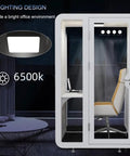 Mobile Office Pod Soundproof Work Booth Modular Privacy Cubicle with 6500K lighting and ergonomic chair design.