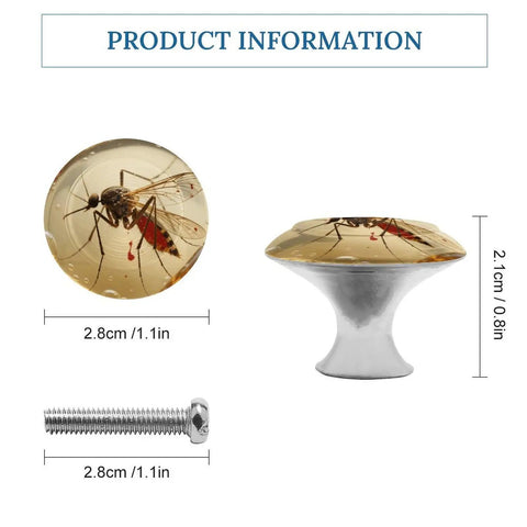 Amber Mosquito Fossil Cabinet Knobs Round Metal Drawer Pulls For Kitchen, 2.8cm diameter, stainless steel base.
