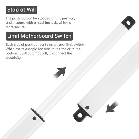 Compact 12V Mini Linear Motion Actuator features machine lock and limit switch for control during operation.