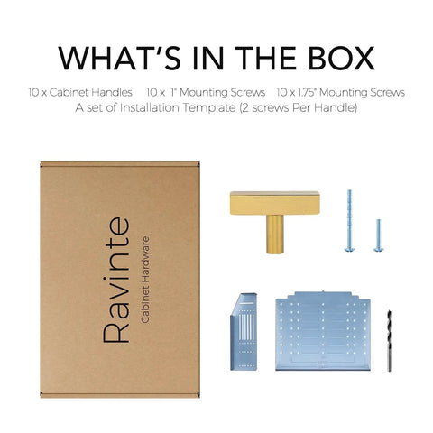 Premium Quality Top Shelf Square Cabinet Knobs And Drawer Pulls Gold Finish 2 Inch Hardware 10 Pack For Kitchen Cupboards contents in the box.