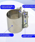 2.5 Inch ID Exhaust Band Clamp Lap Joint Butt Clamps Beefy Heavy Duty T304 Stainless Steel With M10 Bolts Rust Resistant