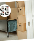 Heavy Duty Adjustable Caster Wheels Four Pack highlighted among stacked boxes for easy mobility in home settings.
