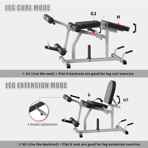 2 In 1 Adjustable Leg Extension And Curl Machine For Home Gym showing leg curl and extension modes