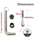 Tamper Resistant Seatpost Lock For Bikes With 7 Lobe Security Key And Alloy Locking Bolt, dimensions M6x45mm, wrench included.