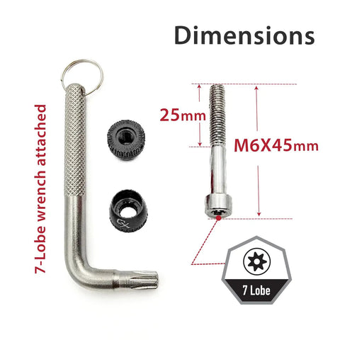 Tamper Resistant Seatpost Lock For Bikes With 7 Lobe Security Key And Alloy Locking Bolt, dimensions M6x45mm, wrench included.