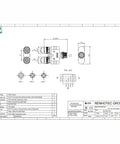 Technical drawing of Two Pack M12 Y Connector 4 Pin A Coded Waterproof Adapters, One Male to Two Female Splitter for Industrial Sensors.