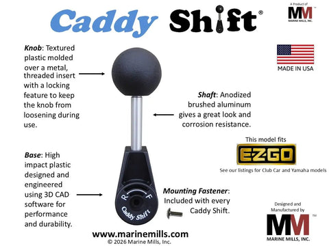 Heck Of A Rad Upgrade Slick Heavy Duty Forward Reverse Shift Lever For Ezgo Txt Rxv Golf Carts With Angled Ergonomic Grip and black-textured knob.