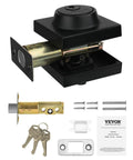 Full Metal Single Cylinder Deadbolt Lock Keyed One Side Comes With Three Heavy Duty Keys Matte Black Finish components with keys and instructions.