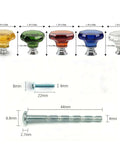 Crystal Glass Cabinet Knobs 10 Pack With Chrome Base White Finish Drawer Pulls in assorted colors with screws, dimensions shown.