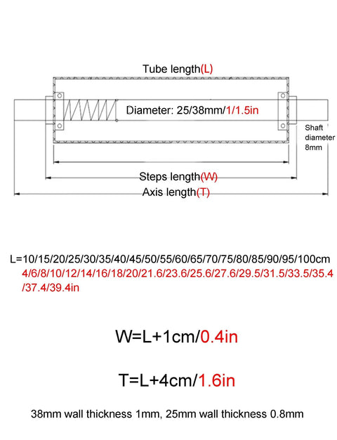 1.5 Inch Dia Stainless Steel Conveyor Roller Pack Of 6 With 8mm Axle Pro Grade Quiet, Low Noise Operation And Built In Spring Bearings, Replacement Steel Rollers For Conveyor Systems, Roller Stands For Woodworking dimension diagram