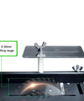 Heavy Duty Yet Portable Mini Table Saw With Plug In Power Supply For steady woodworking showing 0-30mm lifting range and blade assembly.
