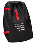 Car Seat Travel Backpack For Air Travel Universal Infant Car Seat Gate Check Bag Cover Foldable Travel Case With Pouch No Fuss Gate Check On Airplane Black with red straps and handle.