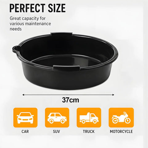 Heavy Duty Vehicle Service Drain Pan With Smart Guide Lip For Easy Oil Transfer And Spotless Cleanup, 37cm HDPE basin