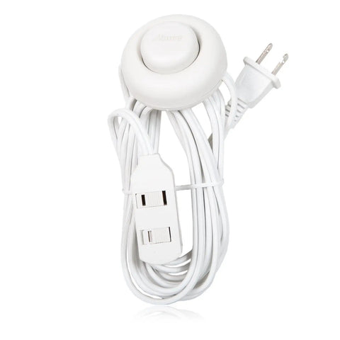 Nine Foot Three Outlet Extension Cord With Foot Switch Lets You Tap Lamps Appliances And Lighting On Or Off Perfect For Senior Living 125VAC White Pack Of Two coiled showing outlets and foot switch