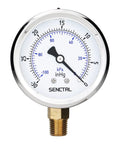 Heavy Duty 30 InHg Vacuum Liquid Filled Low Pressure Gauge For HVAC Systems Water Oil Air Testing Brass And Stainless Steel Wetted Parts Durable Accurate Pressure Readings, front view