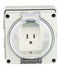 Heavy Duty Outdoor Electrical Outlet With Clear IP66 Rated Cover designed for reliable outdoor power access, shown with transparent shield.