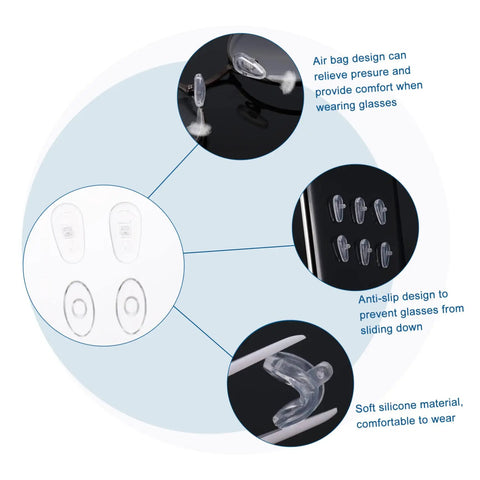 Eyeglasses Repair Tool Kit With Screws, Mini Screwdrivers, and Replacement Nose Pads showing design features like air bag and anti-slip