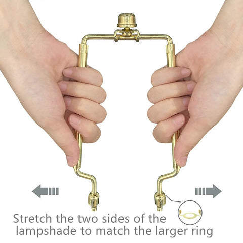 Hands adjusting Adjustable Lamp Shade Harp Holder Fits Seven To Ten Inch Shades Three Eighths Inch Saddle Polished Brass