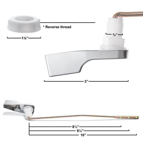 Mansfield Front Mount Toilet Tank Lever Replacement Chrome Flush Handle For Mansfield Valves 160 210 211, dimensions shown