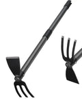 Beefy Heavy Duty Garden Hoe And Cultivator with adjustable 45 inch handle, stainless steel head, and 3 fork hand tiller for weeding