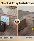 Installation options for Invisible Bluetooth Cabinet Locks With RFID Card Access and no drilling install, easy setup with foam tape or screws.