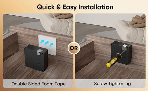 Installation options for Invisible Bluetooth Cabinet Locks With RFID Card Access and no drilling install, easy setup with foam tape or screws.