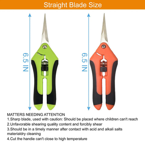 5 Pack Pruning Shears With Gloves Garden Clippers Handheld Straight Stainless Steel Snips in green and orange