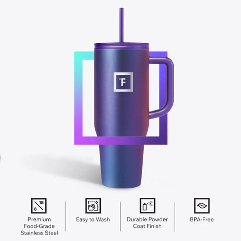 Co Pilot Insulated Travel Mug With Straw And Flip Cap Lids 40 Oz Leak Proof Cup Holder Friendly Keeps Hot Coffee - Aurora Color