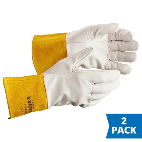 Cowhide Welding Gloves SafeGear For Tig Welding Wing Thumb EN388 3131 Certified Medium 2 Pack Durable Split Cowhide Leather