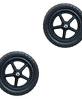 Two 11 Inch Non Inflatable Balance Bike Replacement Wheels for Kids with black pentagram hub, shown in black nylon material.