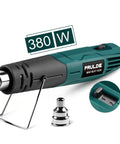 Mini Heat Gun For Crafting With Dual 480F And 850F Temperatures, featuring 380W power, shown with reflector nozzle attachment and detail view