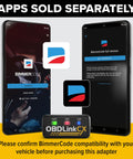 BimmerCode Ready OBD2 Adapter For BMW And Mini Bluetooth 5.1 Diagnostic Tool with app UI on smartphones.