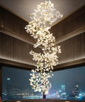Showstopping Prismatic Glass Pendant Light, Long Retro Hanging Ceiling Fixture in a modern setting with floral design.
